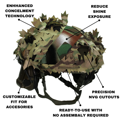 Scrim-Tac Fast Helmet Ghillie Cover - ASH 3D Edition Gen 2